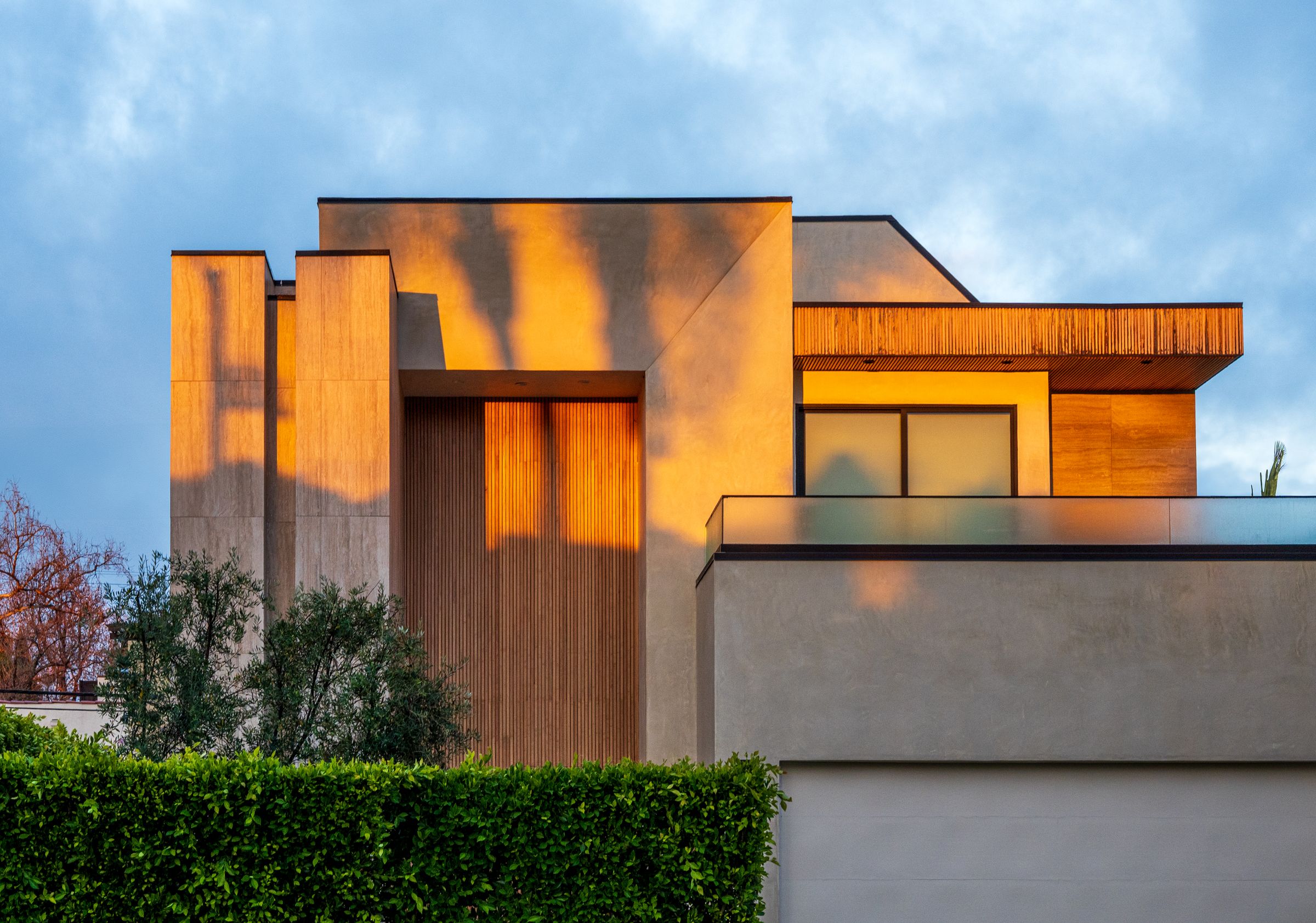 Modern California home at sunset